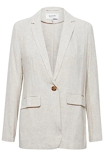 b.young BYJOHANNA Damen Blazer Longblazer Jacke Viskose - Leinenmix mit Reverskragen und Knopf Regular Fit, Größe:42, Farbe:Nature Linen (201952)
