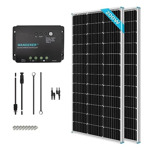 Renogy 12V 1kwh Solaranlage, Inselanlage Solar Set mit 200W 12V Monokristallin Solarmodul, 30A Solarladeregler Negativ-Erdung, Kabeln und Halterungen für Garten, Balkon, Camper, RV und Wohnmobil