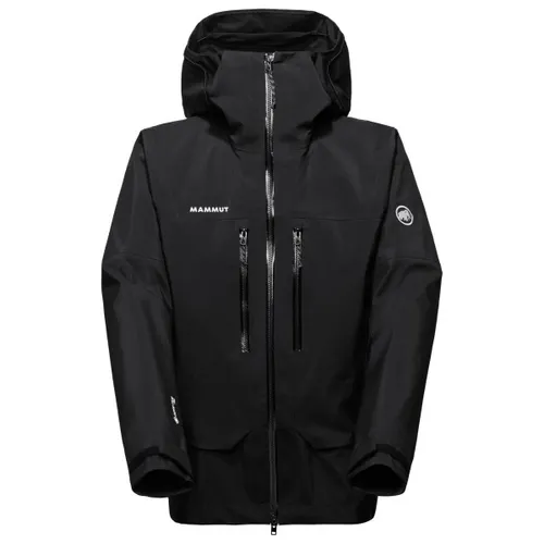 Mammut Crater Pro HS Hooded Jacket Men Black (L) - Funktionsjacke aus strapazierfähigem 3-lagigem GORE-TEX Pro-Material für maximalen Schutz bei Wind und Nässe. Umweltfreundlich mit 100% recyceltem Nylon und helmtauglicher Kapuze - ideal für Alpin- und Eiskletterabenteuer.