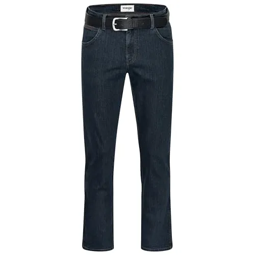 Wrangler Texas Herren-Stretchjeans Regular Fit Authentic Straight mit Gürtel - Klassische 5-Pocket-Jeans mit elastischem Stoff für optimalen Tragekomfort. Regular Fit und gerader Beinverlauf sorgen für eine zeitlose Silhouette. Erhältlich in verschiedenen Waschungen, inklusive Gürtel in Schwarz oder Braun.