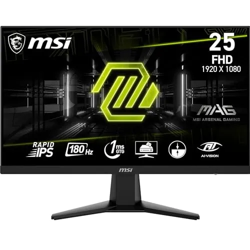 MSI MAG 256F 24,5 Zoll FHD Gaming Monitor - 24,5 Zoll Rapid IPS Gaming Monitor mit 180 Hz und 1ms Reaktionszeit für flüssiges Gameplay, ideal für Gamer, die Geschwindigkeit und Farbgenauigkeit schätzen.