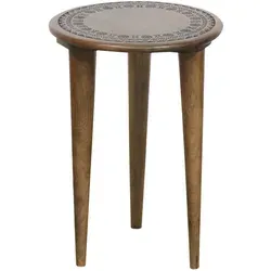Orientalischer Beistelltisch Hocker Astus Rund – Exotischer Charme - Runder Beistelltisch Astus aus kunstvoll geschnitztem Holz, ideal für Wohnräume. Verleihen Sie Ihrem Zuhause mit diesem eleganten Möbelstück einen Hauch von Exotik. Vielseitig einsetzbar neben Sofa oder Bett.