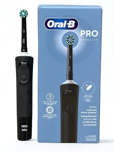 ORAL-B Vitality Pro D103 CLS - Elektrische Zahnbürste in Schwarz - Elektrische Zahnbürste mit 2D-Reinigungstechnologie, entfernt bis zu 100 % mehr Plaque als Handzahnbürsten. 3 Reinigungsmodi und 2-Minuten-Timer für optimale Zahnpflege.
