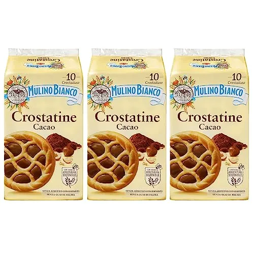 MULINO BIANCO Crostatine Cacao - Italienische Kekse, Mini-Törtchen mit Kakaocreme und Haselnüssen 400g x 3 Pakete (Cacao, x3)