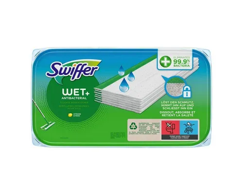 Swiffer Bodenwischer Nachfüllpack mit feuchten Tüchern und frischem Zitronenduft – 10 Stück - Effektive Reinigung mit 3x mehr Schmutzaufnahme* für schnelle Ergebnisse. Ideal für verschiedene Bodenarten. *Im Vergleich zu einem herkömmlichen Besen. Einfaches Handling für müheloses Wischen.