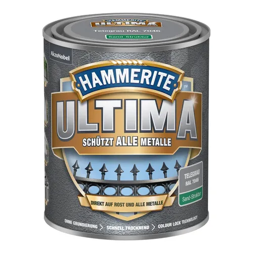Hammerite ULTIMA Metallschutzlack Rostschutz 750 ml Sandstruktur Telegrau RAL 70