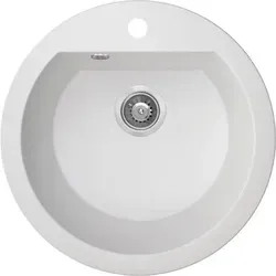 BADLAND Granitspüle Dafne 51x51 Weiß – Platzsparender Siphon inklusive - Praktische Einzelbecken-Spülbecken in Weiß mit hervorragender Widerstandsfähigkeit gegen hohe Temperaturen und Kratzer. Der innovative Space Saving Siphon maximiert den Stauraum in Ihrer Küche.