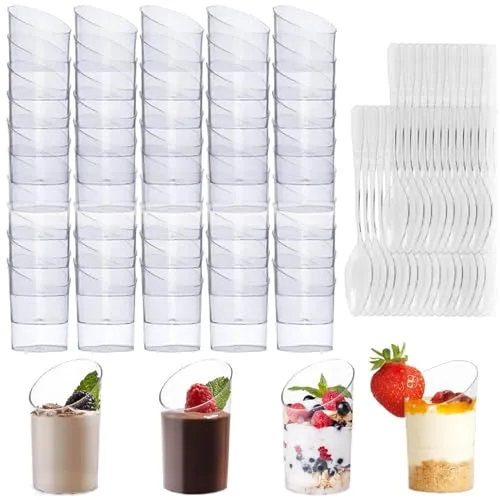 Ricofot Set di 50 Bicchierini in Plastica, 75 ml, Bicchieri Riutilizzabili per Dessert, Mousse, Frappè