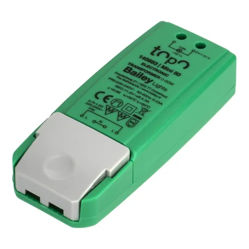 BAIL TOPO Mini elektr. Trafo 145683 - Kompakter elektronischer Transformator für 12V LED und Halogen, dimmbar von 0-30W. Ideal für die flexible Beleuchtung in Wohnräumen. Maße: 109x42x25mm.