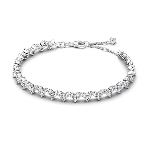 PANDORA Timeless Drei Steine Herz Armband aus Sterling Silber - Elegantes Armband aus Sterling Silber mit drei funkelnden Zirkonia-Steinen. Ideal als Geschenk für besondere Anlässe und um Zuneigung auszudrücken. Handgefertigt mit Liebe zum Detail.