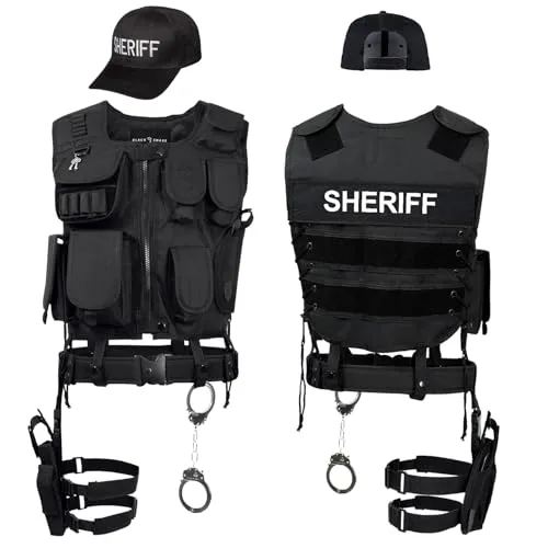 Black Snake® SWAT FBI Police Security Kostüm - Kostümset für Fasching, Karneval oder Halloween mit authentischer Einsatzweste, Pistolenholster und Handschellen – ideal für Rollenspiele und Action-Events!
