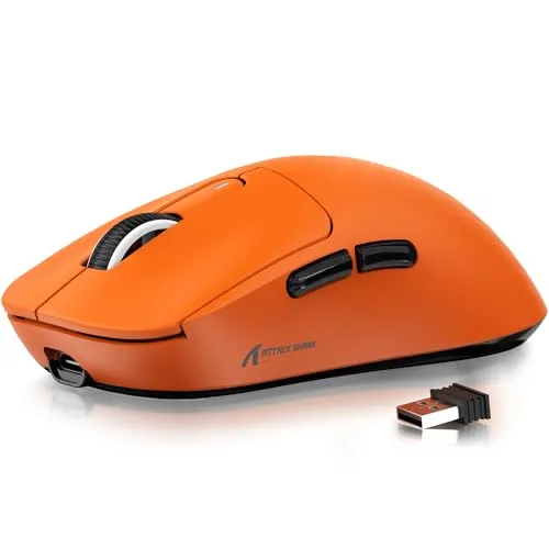 ATTACK SHARK X3 49g Ultralight Mouse, PixArt PAW3395 Gaming Sensor, BT/2.4G Wireless/Wired Gaming Mouse, 26000 DPI, 200 Hours Battery, G502, Office Mice for Win11/Xbox/PS/Mac (Orange)
