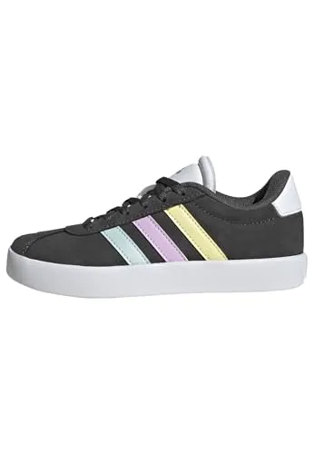 adidas Unisex Kinder VL Court Shoes, Grey six/Halo Mint/Bliss Lilac, 28 EU - Sneaker für Jungen mit Wildleder-Details, elastischen Schnürsenkeln und Klettverschluss für einfaches An- und Ausziehen.