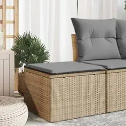vidaXL Gartenhocker mit Kissen – Bequemer Hocker aus Poly Rattan - Gartenhocker mit abnehmbarem, waschbarem Bezug und robustem Stahlrahmen für höchsten Sitzkomfort und Langlebigkeit im Freien.