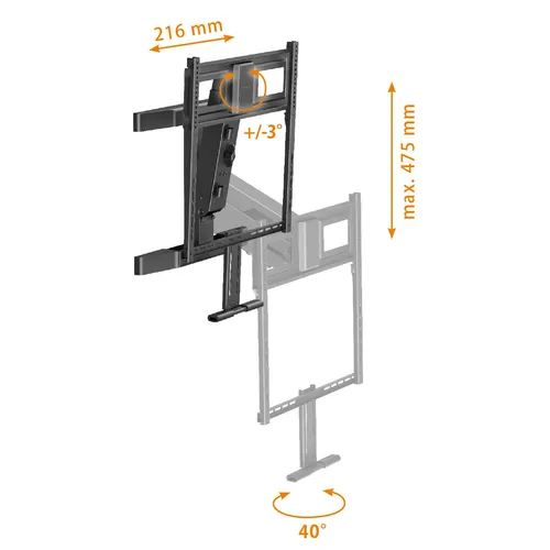 MYW HP56L TV Wandhalterung 43'' - 86'', schwenkbar und höhenverstellbar - Erleben Sie Flexibilität mit der MYW HP56L TV Wandhalterung. Sie bietet eine 4-fach Verstellbarkeit für Bildschirme von 43'' bis 86'' und trägt bis zu 45 kg. Genießen Sie immer den optimalen Blickwinkel dank 40° Schwenkbereich und einfacher Höhenverstellung.