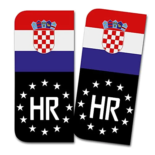 Kennzeichen Sticker passgenau für EU Feld 11x5cm Design Aufkleber für Nummernschild Folie KFZ Schwarz oder mit Fahne waschstraßenfest R167 (11 Kroatien, Mit Flagge) 2 x