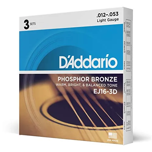 D'Addario EJ16-3D Phosphorbronze-Saiten für Akustikgitarren, Light, 3 Sets