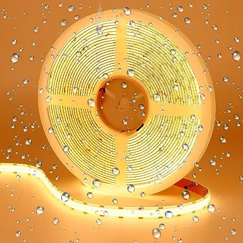 GOMING 24V 10M Doppelreihe COB LED Streifen Wasserdicht IP65 Warmweiss 3000K LED Strip 600LED/M LED Band Selbstklebend CRI 93+ Hohe Helligkeit 20000lm für Heim Küche Deko(Netzteil nicht Enthalten)
