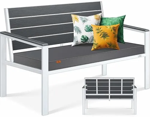 KESSER® Gartenbank mit Kissen – Wetterfeste 2-Sitzer Parkbank - Bänke für Garten und Terrasse, bis 300 kg belastbar, UV-beständig und inklusive abnehmbarem, waschbarem Polsterbezug für höchsten Komfort.