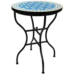 Marokkanischer Mosaiktisch Estrella Türkis-Weiss Ø60 cm – Handgefertigtes Unikat - Dieser einzigartige Mosaiktisch bringt mediterranes Flair in Ihr Zuhause. Mit Ø60 cm und handgefertigten Mosaiken ist er ideal für Garten und Balkon. Pflegeleicht und stabil – ein wahrer Blickfang!
