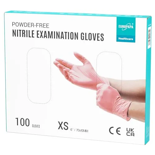 EUROPAPA® 100x Nitrilhandschuhe Pink Box Einweghandschuhe Einmalhandschuhe Untersuchungshandschuhe Nitril Handschuhe Puderfrei ohne Latex Steril Latexfrei Disposible Gloves (XS, Pink)