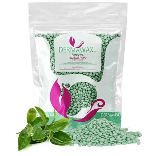Dermawax 1 kg Grüner Tee Heißwachs Waxing Perlen für Professionelle Haarentfernung – Ideal für Augenbrauen, Gesicht, Achseln, Arme, Rücken, Brust, Bikini und Intimbereich Waxing (1 kg, Grüner Tee)