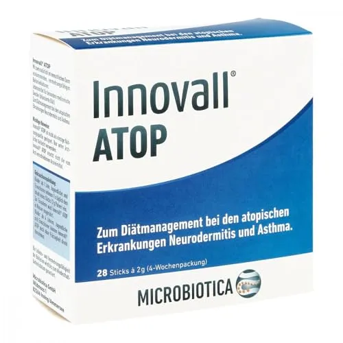 Innovall Atop 56 G - Spezialdiät für Neurodermitis und Asthma - Arzneimittel zur bilanzierenden Diät bei atopischen Erkrankungen, enthält 2 Bakterienstämme mit über 4 Milliarden Keimen pro Stick für eine effektive Unterstützung.