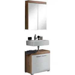 Badmöbel-Set "Avena", (Set, 2 St.), Badezimmermöbel - Waschbeckenunterschrank und Spiegelschrank, Asteiche/ Weiß Hochglanz