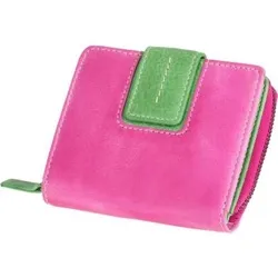 Damengeldbörse zweifarbig Leder in Pink - Elegante Portemonnaie mit neun Kartenfächern, einem praktischen Münzfach mit Reißverschluss und kompakten Maßen von 9x10,5x3cm – ideal für die stilbewusste Frau.