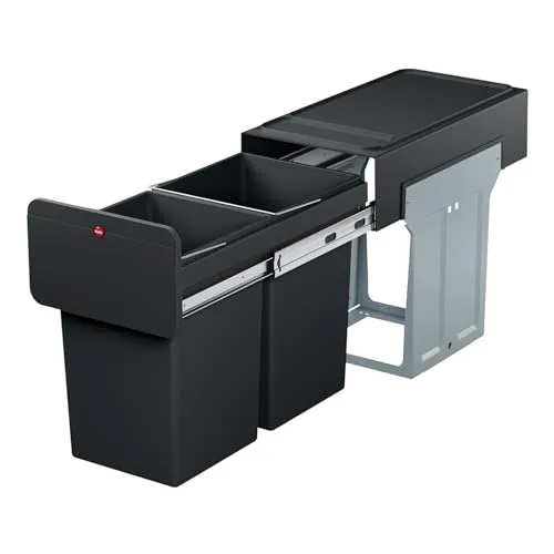 HAILO Einbaueimer EcoLine Design L 2x14l schwarz - Haushaltszubehör – Praktischer Einbau-Mülleimer mit 2x14 Litern für müheloses Mülltrennen, gefertigt aus 100% recyceltem Kunststoff und mit einfachem Vollauszugssystem.