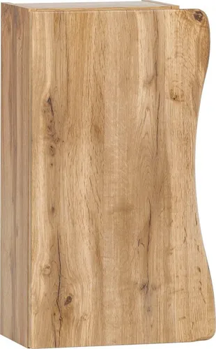 Hängeschrank WELLTIME "Stubach", braun (wotaneiche) - Bad-Hängeschrank mit aufwendig gearbeiteter Baumkantenplatte aus MDF, ideal für stilvolle Badezimmergestaltung und einfache Wandmontage.
