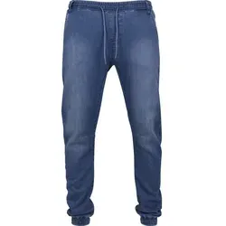 Urban Classics Herren Knitted Denim Jogpants, Blau (Blue Washed 799), S - Sportliche Jogginghose aus bequemen Stretch-Knit-Denim mit elastischem Gummizugbund für perfekten Sitz und Jeans-Look. Ideal für aktive Männer, die Stil und Komfort schätzen.