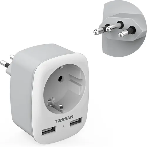 TESSAN Reiseadapter Brasilien mit 2 USB - 3 in 1 Steckeradapter für Südafrika - Internationale Netzadapter: 3 in 1 Adapter mit 1 AC Port und 2 USB Ports ermöglicht das gleichzeitige Laden von bis zu 3 Geräten. Kompakt und ideal für Reisen nach Brasilien und Südafrika.