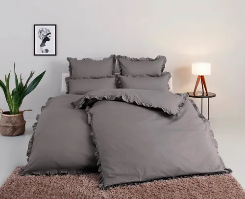 Home affaire Bettwäsche Violetta, 2-teilig - Romantische Bettwäsche in anthrazit mit Volants, aus 100% Baumwolle, pflegeleicht bei 60°C, ideal für einen stilvollen Schlafbereich.