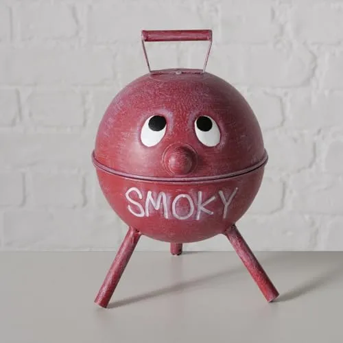 ReWu Sturmaschenbecher Junior Rot Aschenbecher Kugelgrill Gesicht Schriftzug Smoky Metall Dekorativ Wohndekoration Dekoration Kippensammler Geschenkidee 13,5 x 20 cm