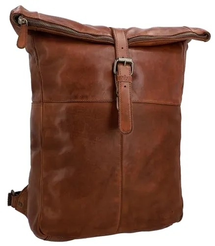 Gusti Leder Rucksack - Henning Vintage Rolltop Rucksack mit Laptopfach - Tagesrucksack aus hochwertigem Rindsleder, ideal für Büro, City & Freizeit. Mit 13 L Volumen und gepolsterten Trägern für höchsten Komfort – perfekt für Pendler!