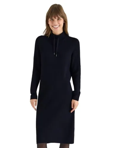 Cecil Damen Cosy Rippstruktur Kleid - Elegantes Knielanges Kleid - Stylisches Kleid mit Stehkragen, Tunnelzug und Rippstruktur. Ideal für jeden Anlass, gefertigt aus einem angenehmen Viskosemix für hohen Tragekomfort.