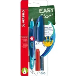STABILO - Ergonomischer Schulfüller für Rechtshänder mit Anfänger-Feder A - EASYbirdy in mitternachtsblau/azur - Einzelstift - inklusive Patrone und Einstellwerkzeug - Schreibfarbe blau (löschbar)