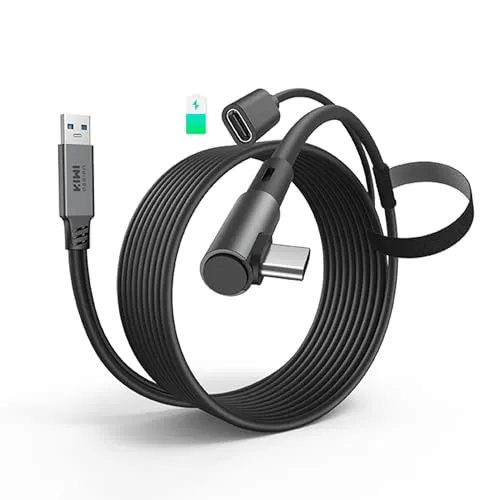 KIWI design Link-Kabel mit Ladefunktion 5M Kompatibel mit Meta Quest 3s Quest 3 Quest 2/Pro/Pico 4 Zubehör und PC/SteamVR, USB 3.0 zu USB C Link-Kabel mit 5 Gbps High-Speed für Erweitertes Gameplay