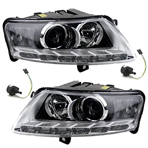 Johns Scheinwerfer Set Xenon für Audi A6 4F - Komplettset für Autoscheinwerfer mit D3S/H7, inklusive Stellmotor für Leuchtweitenregulierung, ideal für optimale Sicht und Sicherheit auf der Straße.