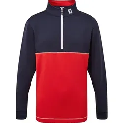 FootJoy Layer Junior Colour Block Chill-Out 1/2-Zip, navy/rot - Bequemer Junior Layer von FootJoy mit 1/2-Reißverschluss und Colour-Block-Design. Ideal für Golfanfänger, bietet atmungsaktive und feuchtigkeitsableitende Eigenschaften für optimalen Komfort auf dem Platz.