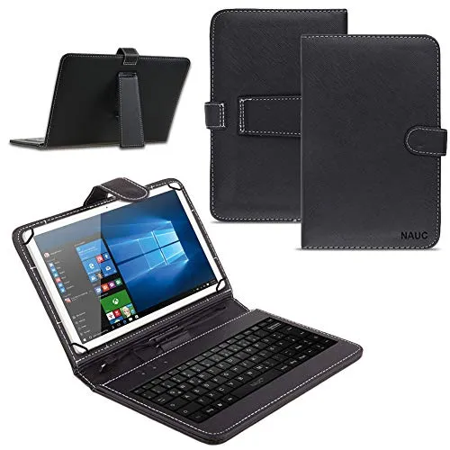 NAUCI Vodafone Tab Prime 7/6 9.6 Zoll Tablet Tasche USB Tastatur Keyboard Hülle Cover QWERTZ Standfunktion Micro USB Schutzhülle
