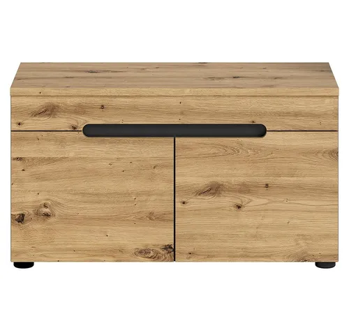 Lomadox Sitzbank CORTONA-158 - Moderne Flurbank in grau mit Eiche Artisan Nb. - ideal für einen stilvollen Eingangsbereich, ausgestattet mit Softclose-Türen für leises Schließen.