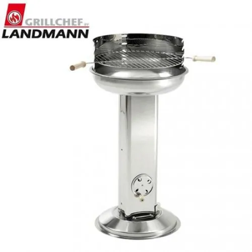 Landmann Edelstahl Säulengrill - Holzkohlegrill für genussvolles Barbecue - Säulengrill aus Edelstahl, ideal für Gartenpartys und ein authentisches Grillvergnügen mit Holzkohle.