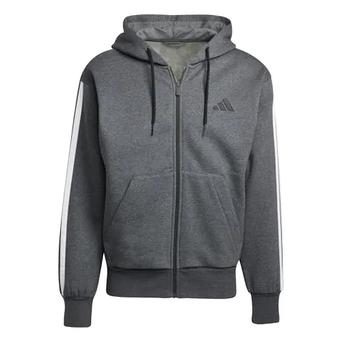 ADIDAS SPORTSWEAR "M 3S FL FZ HD" Herren Sweatshirt - Sportliche Herren-Sweatjacke aus 55% Baumwolle, ideal für kalte Tage mit flauschiger Innenseite und Rippbündchen für optimalen Komfort. Hergestellt aus mindestens 70% recycelten Materialien.