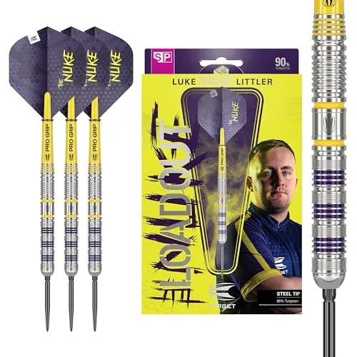 Target Dartpfeile Luke Littler Loadout Swiss Point 22g - Präzise Steeldarts - Steel-Dartpfeile mit Metallspitze, 90% Wolfram für höchste Präzision. Design von Luke Littler, dem jüngsten Weltmeister. Sekundenschneller Spitzenwechsel für optimale Kontrolle.