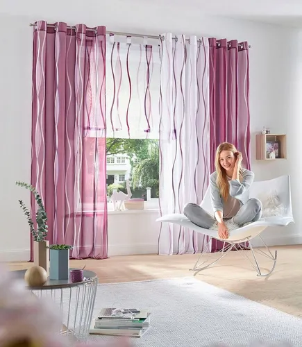 my home Gardine Dimona (2 St) - Fertiggardinen im 2er Set mit transparentem Voile-Stoff und elegantem Wellenmotiv. Pflegeleicht und einfach zu montieren, ideal für ein helles, freundliches Raumambiente.