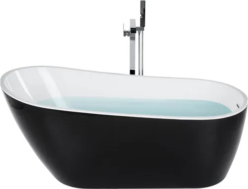 BELIANI Freistehende Badewanne Schwarz Acryl 170 x 78 cm Oval - Moderne Sanitäranlage in elegantem Schwarz. Diese kompakte Badewanne bietet Platz für entspannende Momente und ist dank hochwertigem Acryl besonders pflegeleicht und bruchfest.