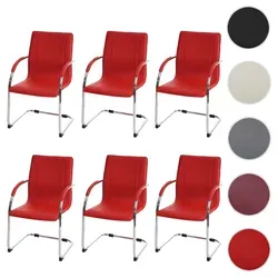 Mendler 6er-Set Esszimmerstuhl Samara - Moderner Freischwinger in Rot - Esszimmerstühle mit hohem Sitzkomfort, pflegeleichter Oberfläche und elegantem Design. Ideal für gemütliche Esszimmer, Wohnzimmer oder Küchen.
