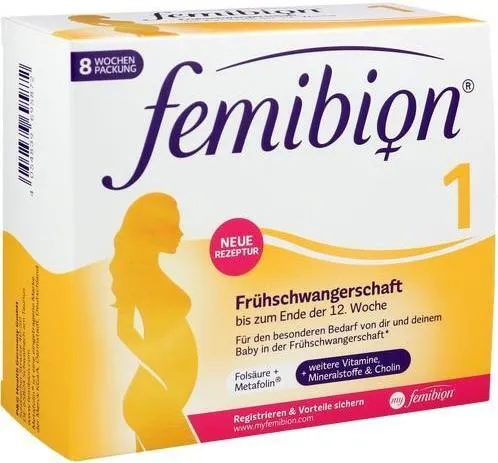 Femibion 1 Frühschwangerschaft Tabletten - 56 Stück - Vitamin B9 (Folsäure) für Schwangere, mit 800 µg Folsäure Plus zur Unterstützung der gesunden Entwicklung Ihres Babys in der Frühschwangerschaft.